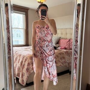 Garden Of Love Midi Floral Pink and White Dress